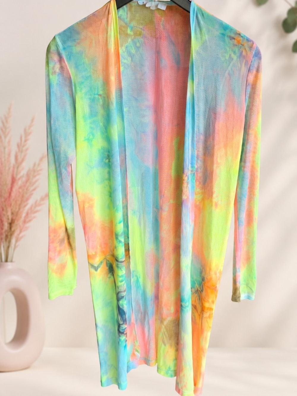 Vibrant neon tie-dye open-front mesh cardigan Womens Size L